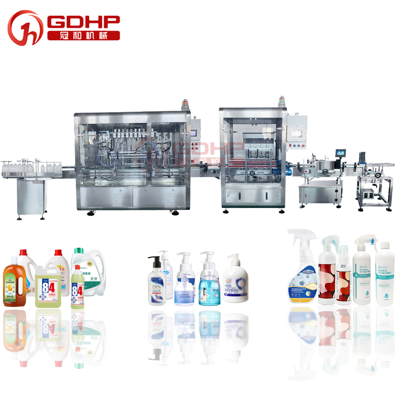 Alcohol hand sanitizer bottle filling machine screw cap labeling production line