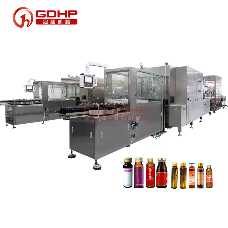 Oral Liquid Ultrasonic Bottle Washing Drying Liquid Filling Capping Sterilization Visual Inspection Labeling Syrup Packaging Machine