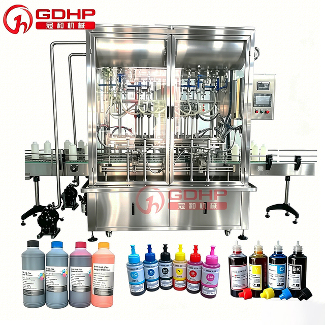 automatic 16 head ink filling cap screwing aluminum foil sealer ink filling machine