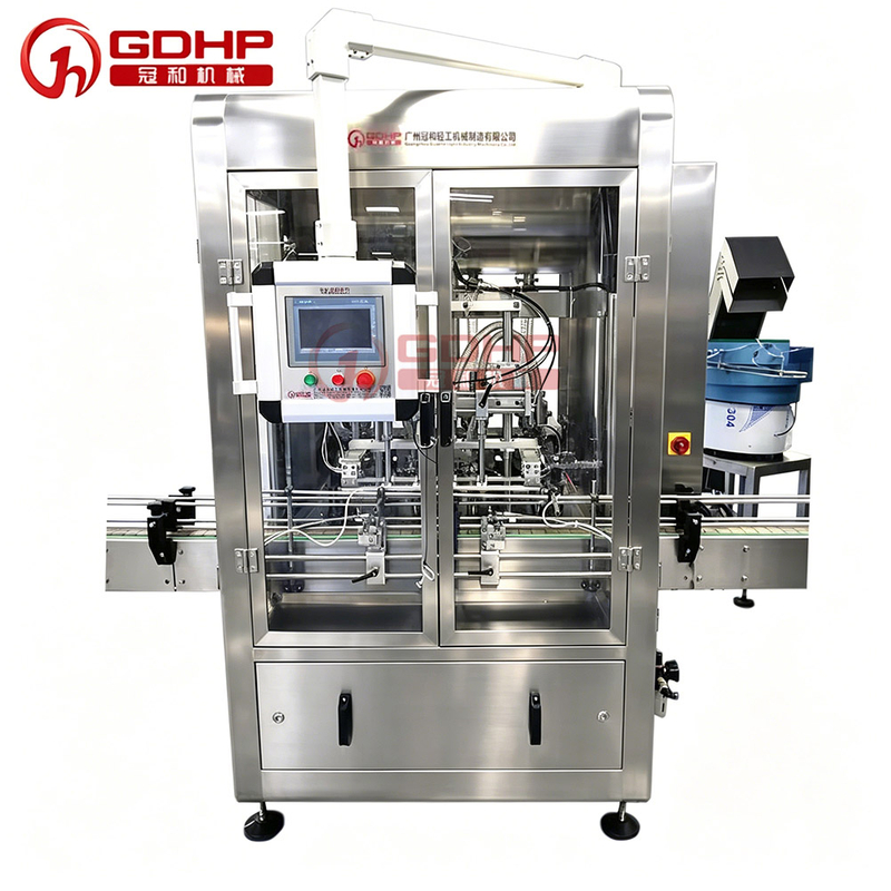 Daily chemical flat bottle shrink film filling and capping packing machine